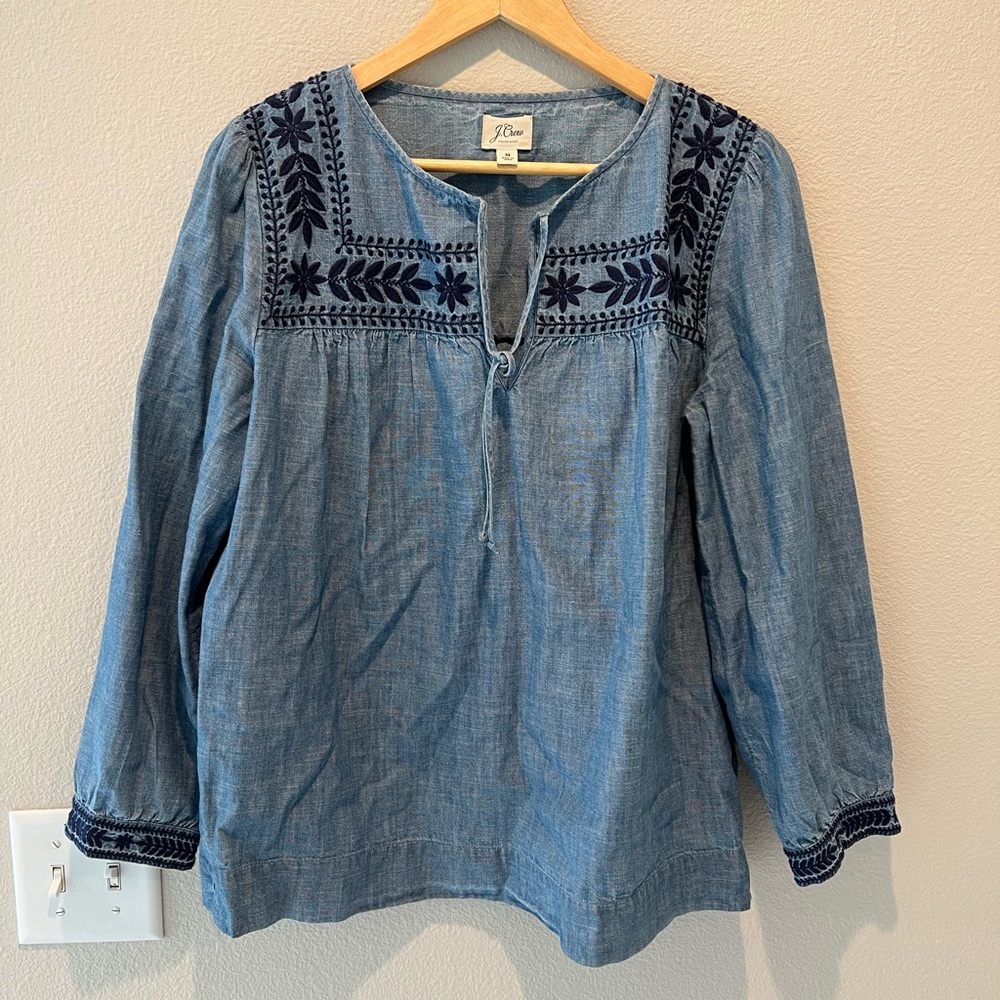 J. Crew embroidered denim blouse- navy, Size M